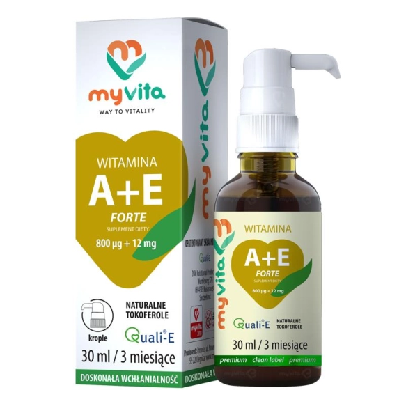 Vitamin A 800 mcg + E 12 mg Forte Drops, Myvita, 30 ml