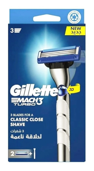 GILLETTE Mach3 Turbo Maszynka do golenia dla mężczyzn + 2 wkłady