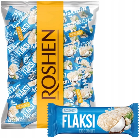 FLAKSI Cukierki kokosowe z płatkami waflowymi, Roshen, 500 g