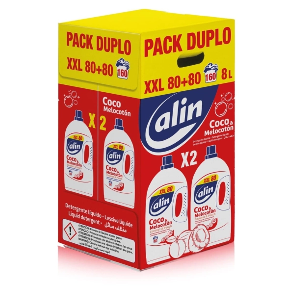 ALIN Kokos & Brzoskwinia Płyn do prania tkanin kolorowych duopack (80+80  prań) 2 x 4 L