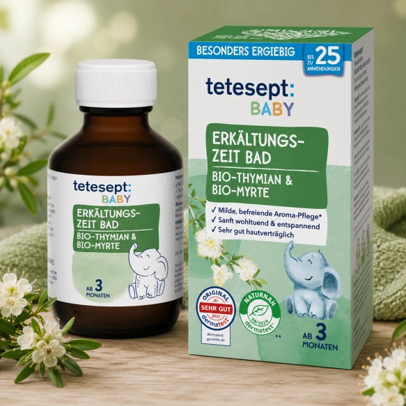 Delikatny płyn do kąpieli dla niemowląt z tymiankiem i mirtą Tetesept Baby, 100 ml