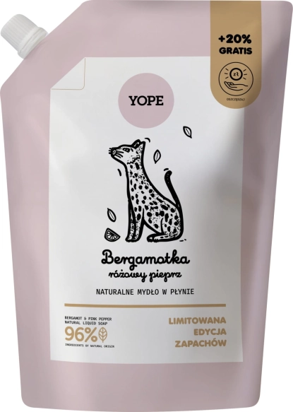 YOPE Naturalne mydło w płynie zapas Bergamotka i Różowy Pieprz 600 ml