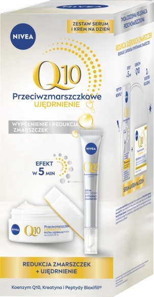 NIVEA Q10 Zestaw Prezentowy Przeciwzmarszczkowe ujędrnienie Krem na dzień 50ml + Serum 15ml