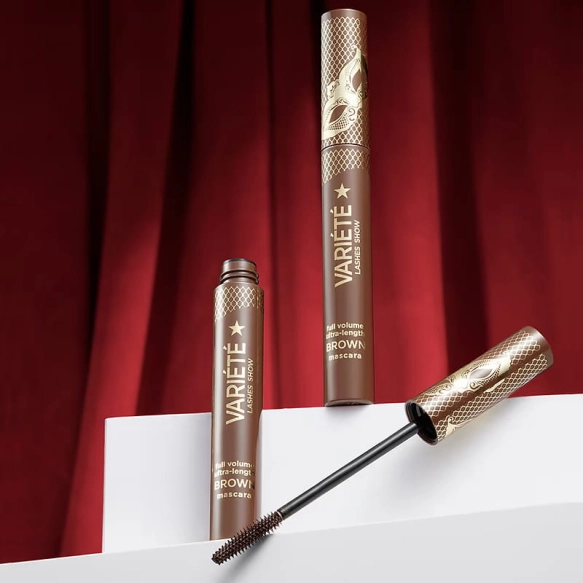 Туш для підкручування, потовщення та подовження вій Коричнева Eveline Mascara Variete Lashes Show, 10мл
