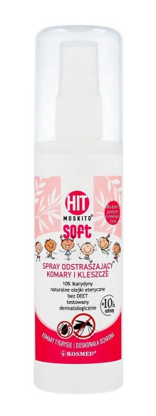 KOSMED Hit Moskito Soft Spray odstraszający komary i kleszcze z ikarydyną (10%) bez DEET 80 ml