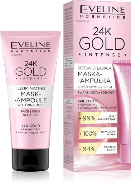 EVELINE 24K Gold Rozświetlająca maska - ampułka z różowym pyłkiem 50 ml
