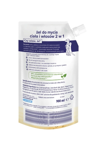 BAMBINO Dzieciaki Żel do mycia ciała i włosów 2w1 Surykatki Refill 900 ml