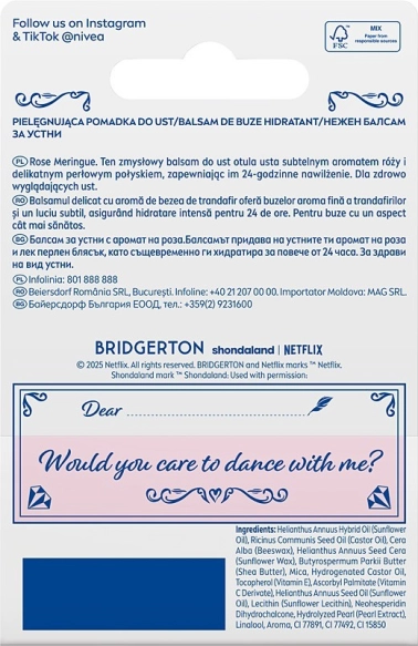 NIVEA Bridgerton Edition Pielęgnująca pomadka do ust Rose Meringue 4,8g