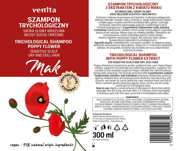 VENITA Szampon trychologiczny - Mak 300 ml