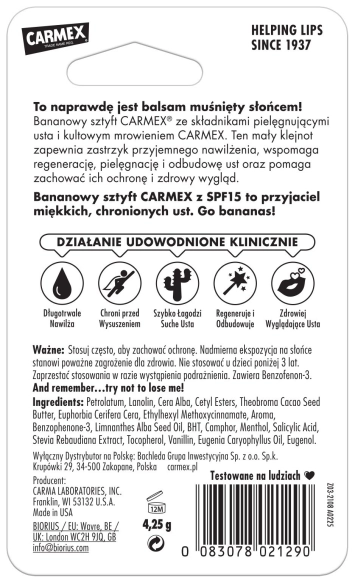 CARMEX Pomadka ochronna w sztyfcie Banan 4,25 g