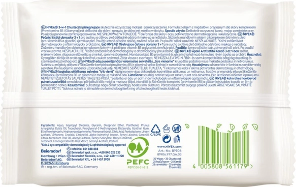 NIVEA 3w1 Łagodzące chusteczki do demakijażu cera sucha i wrażliwa 25 szt.