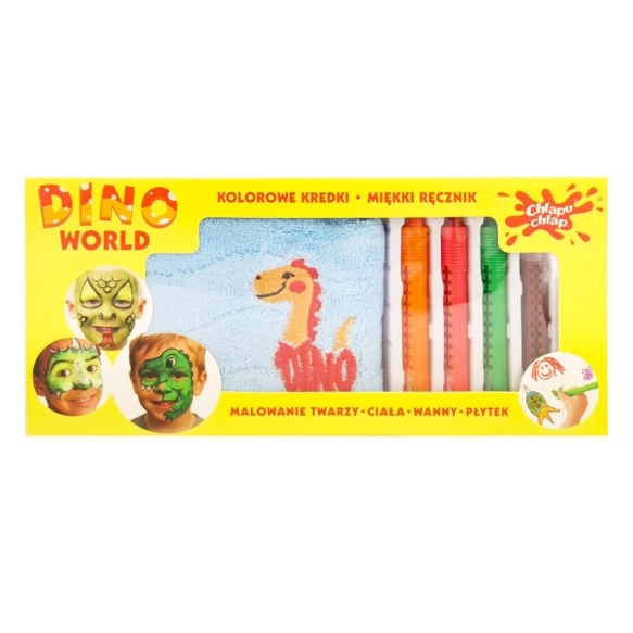 CHLAPU CHLAP KREDKI d/malow. TWARZY Dino+ręcznik&