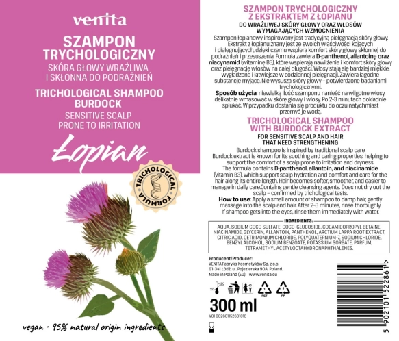 VENITA Szampon trychologiczny - Łopian 300 ml