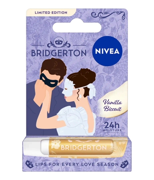 NIVEA Bridgerton Edition Pielęgnująca pomadka do ust Vanilla Biscuit 4,8g