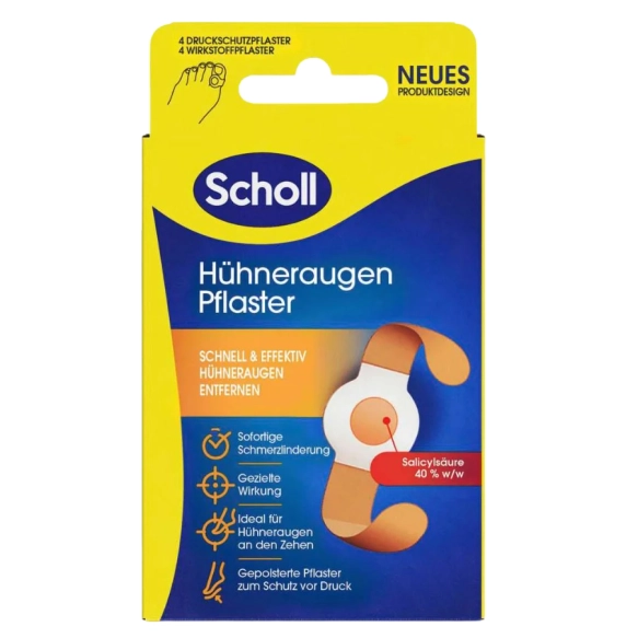 Scholl Corn Removal Plasters with 40% Salicylic Acid, 4 Pieces