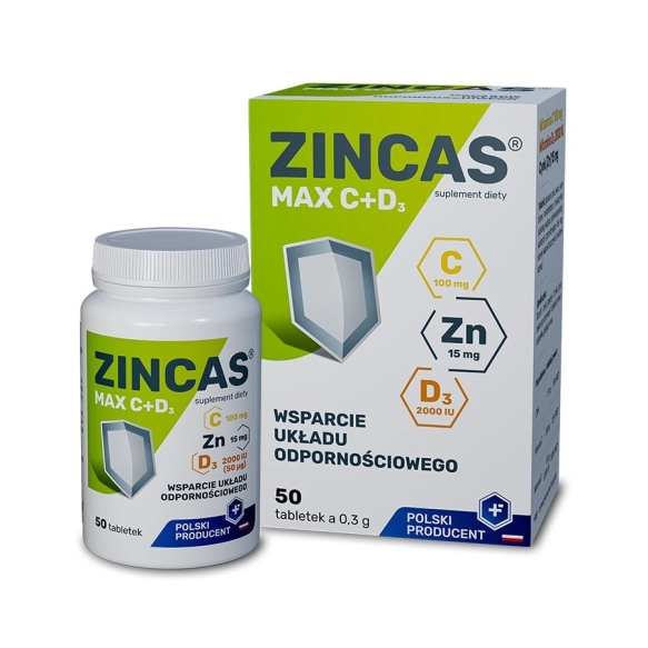 ZINCAS Max C+D3 Suplement diety wspierający pracę układu odpornościowego Tabletki 1 op. - 50 szt.