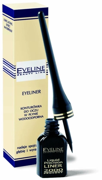 Водостойкая подводка для глаз черная Eveline Liquid Precision Eyeliner 2000 Procent Waterproof, 4мл