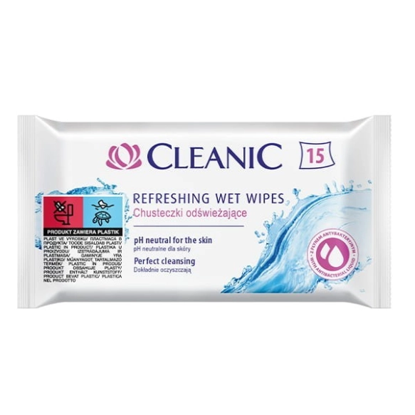 CLEANIC Refreshing Wet Wipes Chusteczki odświeżające 1op.- 15szt