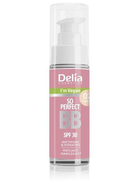 DELIA So Perfect Krem do twarzy BB z filtrem SPF 30 matująco-nawilżający - 02 Medium 30 ml