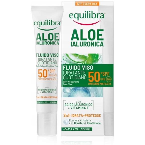 Aloesowy Fluid do twarzy SPF 50+ z hialuronem i witaminą E, Equilibra, 40ml