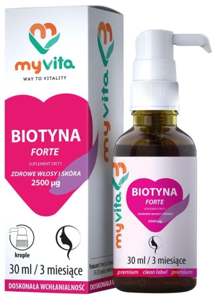 Biotin Forte drops 2500 mcg, Healthy Hair and Skin, MyVita, 30ml
