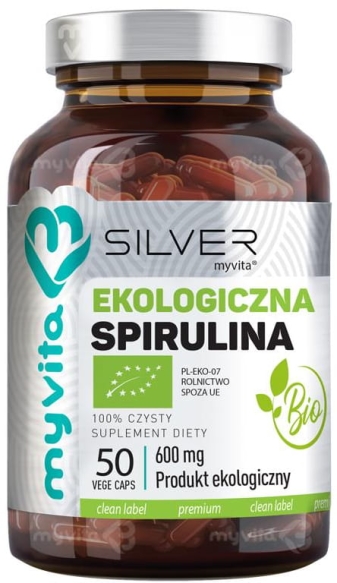 Spirulina Ekologiczna 600 mg, Kapsułki SILVER PURE, Myvita 50 kapsułek
