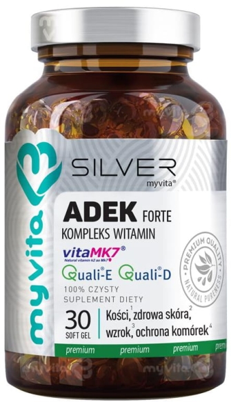 Witaminy ADEK FORTE, SILVER PURE 100%, Myvita 30 kapsułek