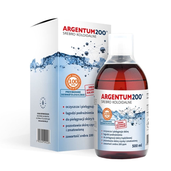 Argentum200 Srebro Koloidalne (100 ppm) Tonik, Aura Herbals, 500ml