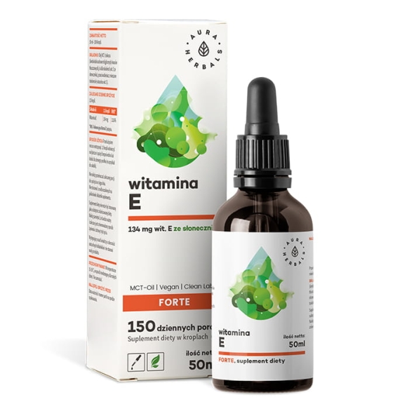Witamina E Forte (200 IU) MCT-Oil, Krople, Aura Herbals, 50ml