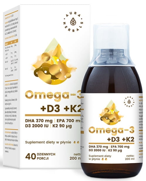 Omega-3 (370 DHA) + D3 (2000IU) + K2MK7, Aura Herbals