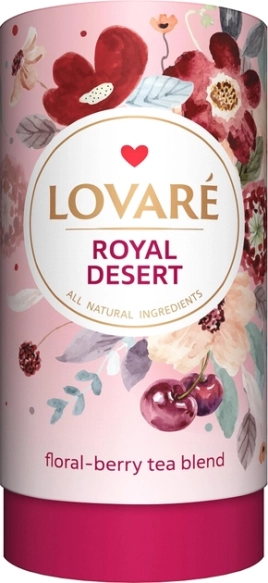 Mieszanka herbat kwiatowych z kawałkami owoców, jagodami, płatkami kwiatów i aromatem wiśni Lovare Royal Dessert, 80g