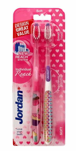 Jordan Szczoteczka do zębów DUO Individual Reach Soft - mix kolorów  1 op-2szt
