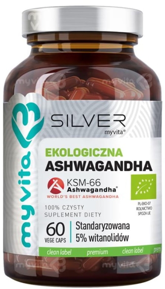 Ashwagandha BIO KSM-66 SILVER PURE 100%, Myvita 60 kapsułek