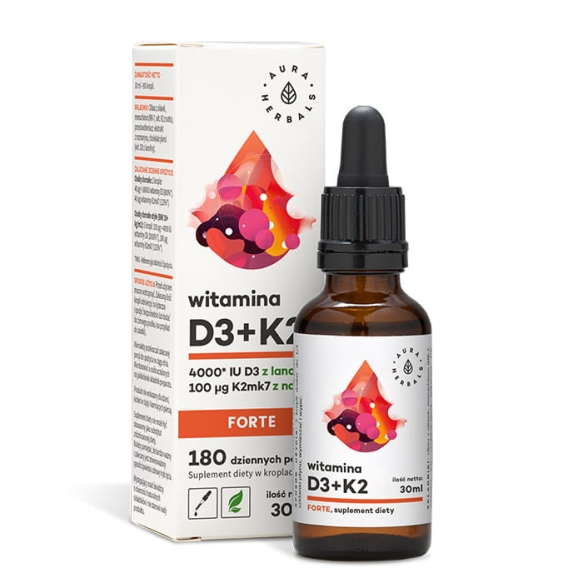 Witamina D3 4000IU + K2mk7 FORTE, Krople, Aura Herbals, 30ml