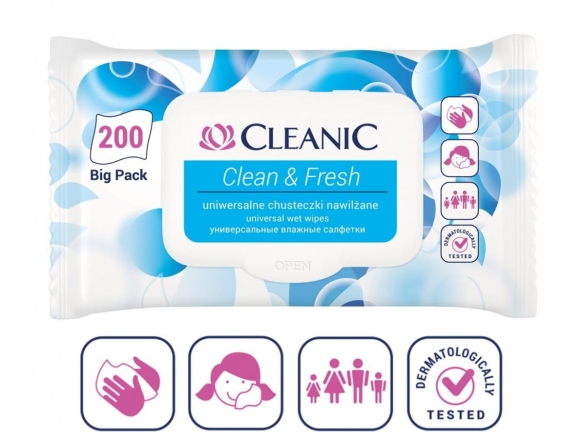 Cleanic Chusteczki nawilżane uniwersalne Clean&amp;Fresh  1op.-200szt