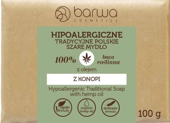 BARWA Hipoalergiczna Tradycyjne Polskie Mydło szare w kostce z olejem z konopii  100g