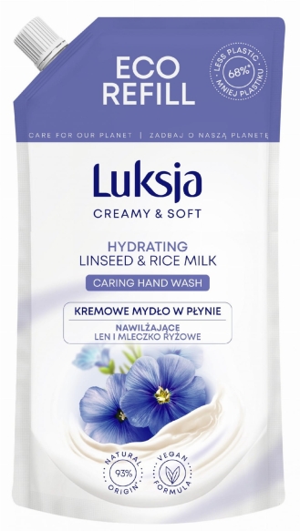 Luksja Creamy &amp; Soft Nawilżające Kremowe Mydło w płynie Len i Mleczko Ryżowe 400ml - zapas