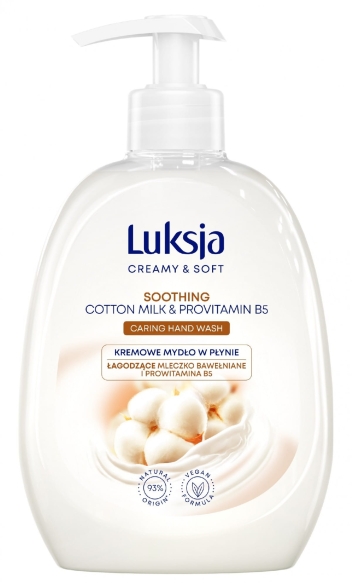 Luksja Creamy &amp; Soft Łagodzące Kremowe Mydło w płynie Mleczko Bawełniane i Prowitamina B5 500ml