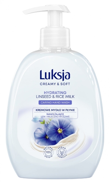 Luksja Creamy &amp; Soft Nawilżające Kremowe Mydło w płynie Len i Mleczko Ryżowe 500ml