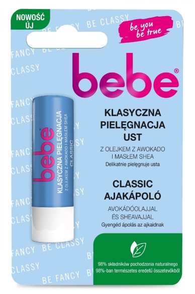 BEBE Pomadka ochronna "Klasyczna Pielęgnacja Ust" z Olejkiem z Awokado i Masłem Shea 4.9g