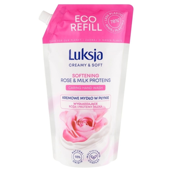 LUKSJA Creamy &amp; Soft Kremowe Wygładzające Mydło w płynie Róża i Proteiny Mleka - zapas 900ml