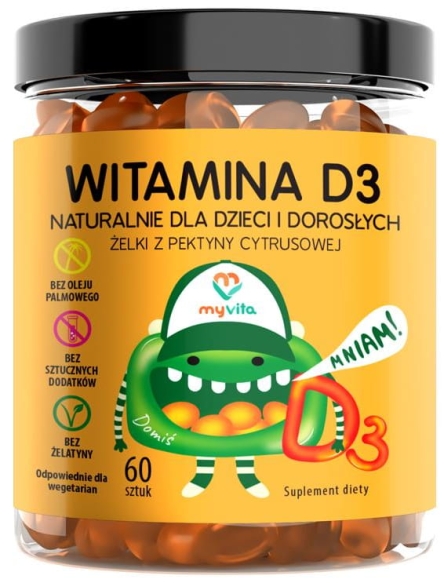 Witamina D3 Naturalne Żelki dla Dzieci i Dorosłych, Myvita 60 żelek