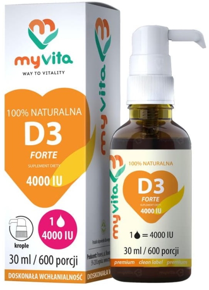 Witamina D3 4000iu 600 porcji, Krople, MyVita, 30ml