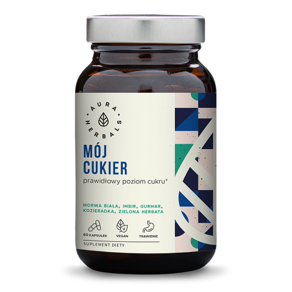 Mój Cukier, Prawidłowy Poziom Cukru, Aura Herbals, 60 kapsułek wegańskich