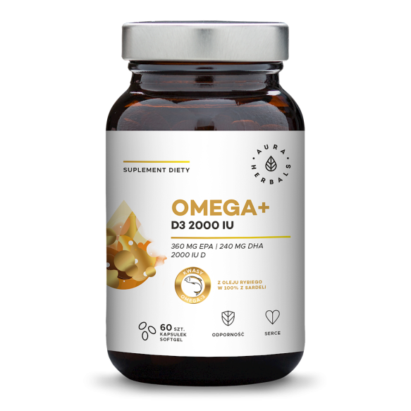 Omega+ Witamina D3 2000 IU, Aura Herbals, 60 kapsułek