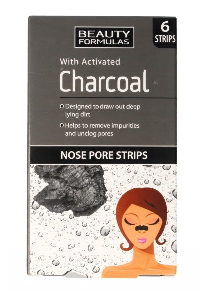 Beauty Formulas Charcoal Płatki oczyszczające na nos z aktywnym węglem  1op.-6szt