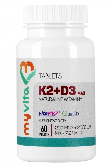 Witamina K2 MAX 200mcg + D3 2000iu, Tabletki, MyVita 60 tabletek