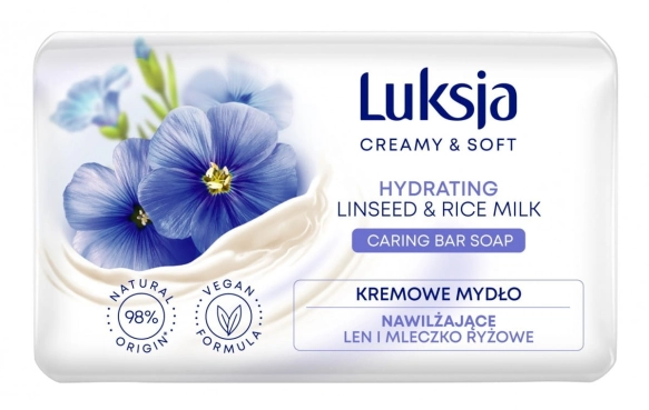 Luksja Creamy &amp; Soft Nawilżające Kremowe Mydło w kostce Len &amp; Mleczko Ryżowe 90g