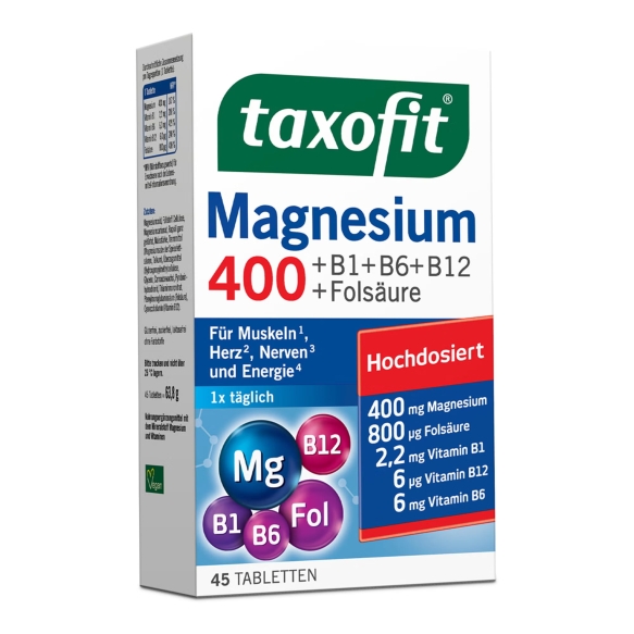 Magnesium 400 + B1 + B6 + B12 + Folic Acid TAXOFIT, 45 tablets