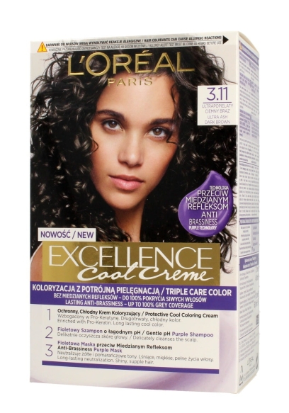 LOREAL Excellence Cool Creme Krem koloryzujący 3.11 Ultrapopielaty Ciemny Brąz 1op.